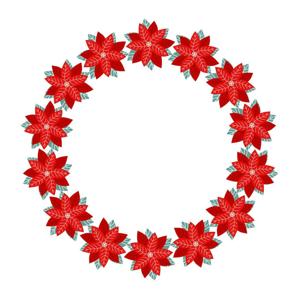 clip arte di Natale poinsettia fiore ghirlanda su isolato bianca sfondo. retrò foresta forme. design per Natale casa arredamento, vacanza saluti, Natale e nuovo anno celebrazione. vettore