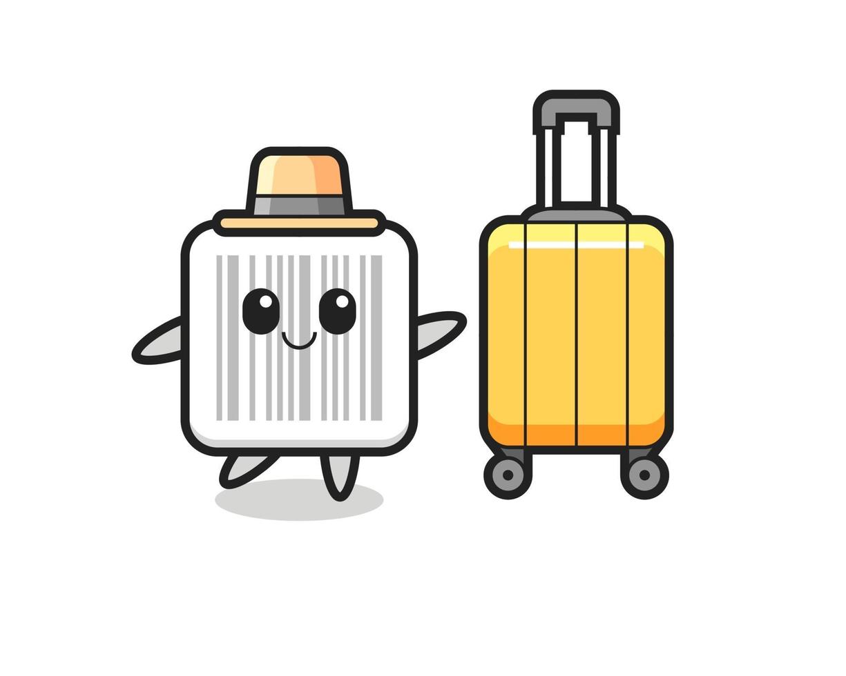 illustrazione del fumetto del codice a barre con i bagagli in vacanza vettore