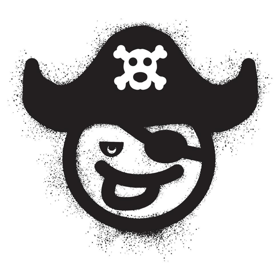 sorridente emoticon graffiti indossare un' pirata cappello con nero spray dipingere vettore