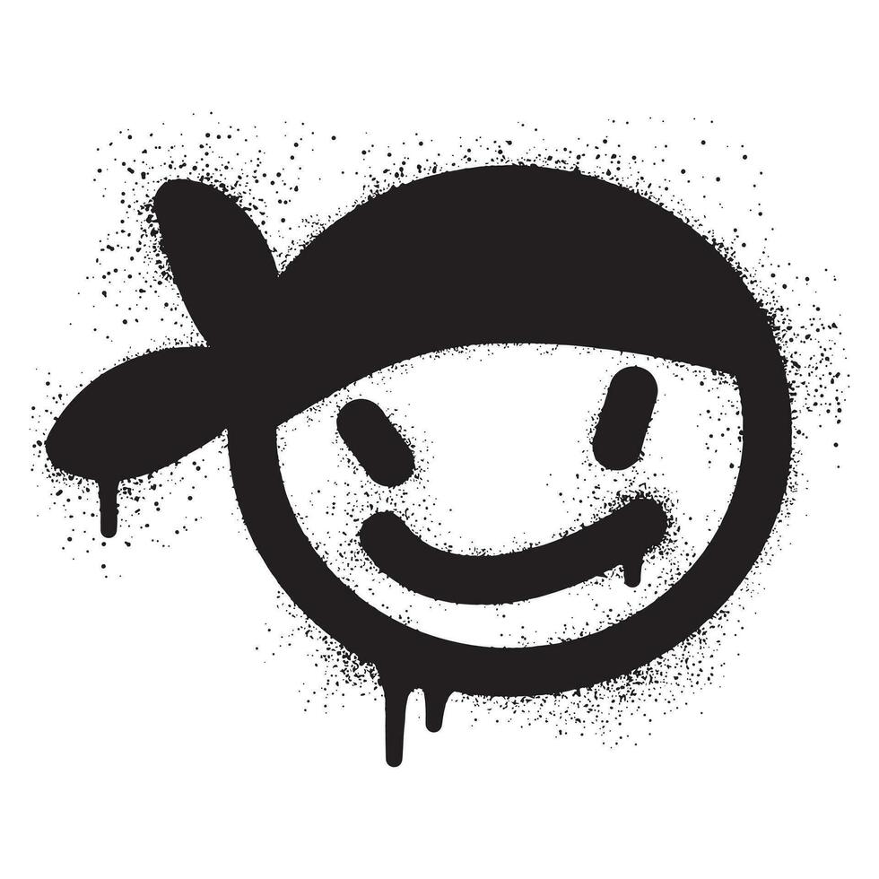 graffiti emoticon sorridente viso indossare fazzoletto a colori vivaci con spray dipingere vettore