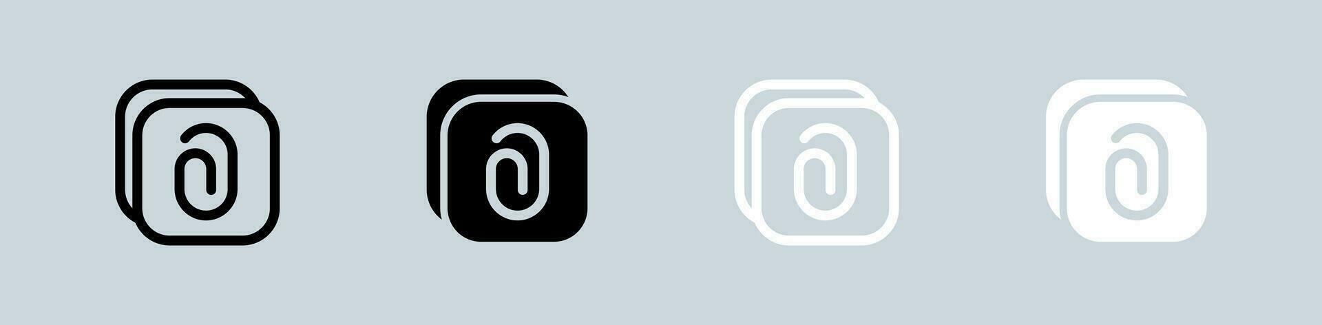 attaccamento icona impostato nel nero e bianca. carta clip segni vettore illustrazione.