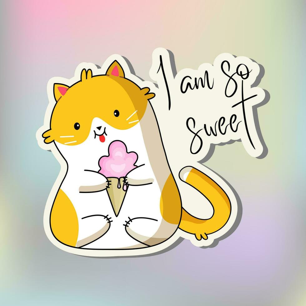 divertente gatto etichetta. carino kawaii gatto nel divertente posa. cartone animato gatto etichetta design. adorabile kawaii animale. vettore
