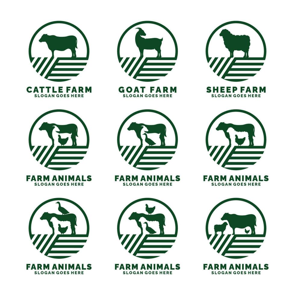 azienda agricola animali logo impostato vettore illustrazione. bestiame logo impostato