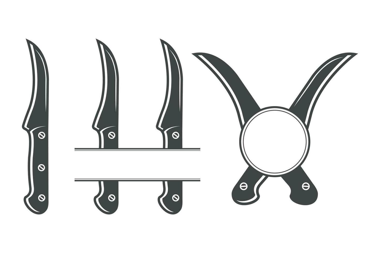 coltello monogramma vettore, coltello silhouette, coltello vettore, ristorante attrezzatura, clip arte, forchetta cucchiaio e coltello monogramma, vettore, illustrazione, vettore