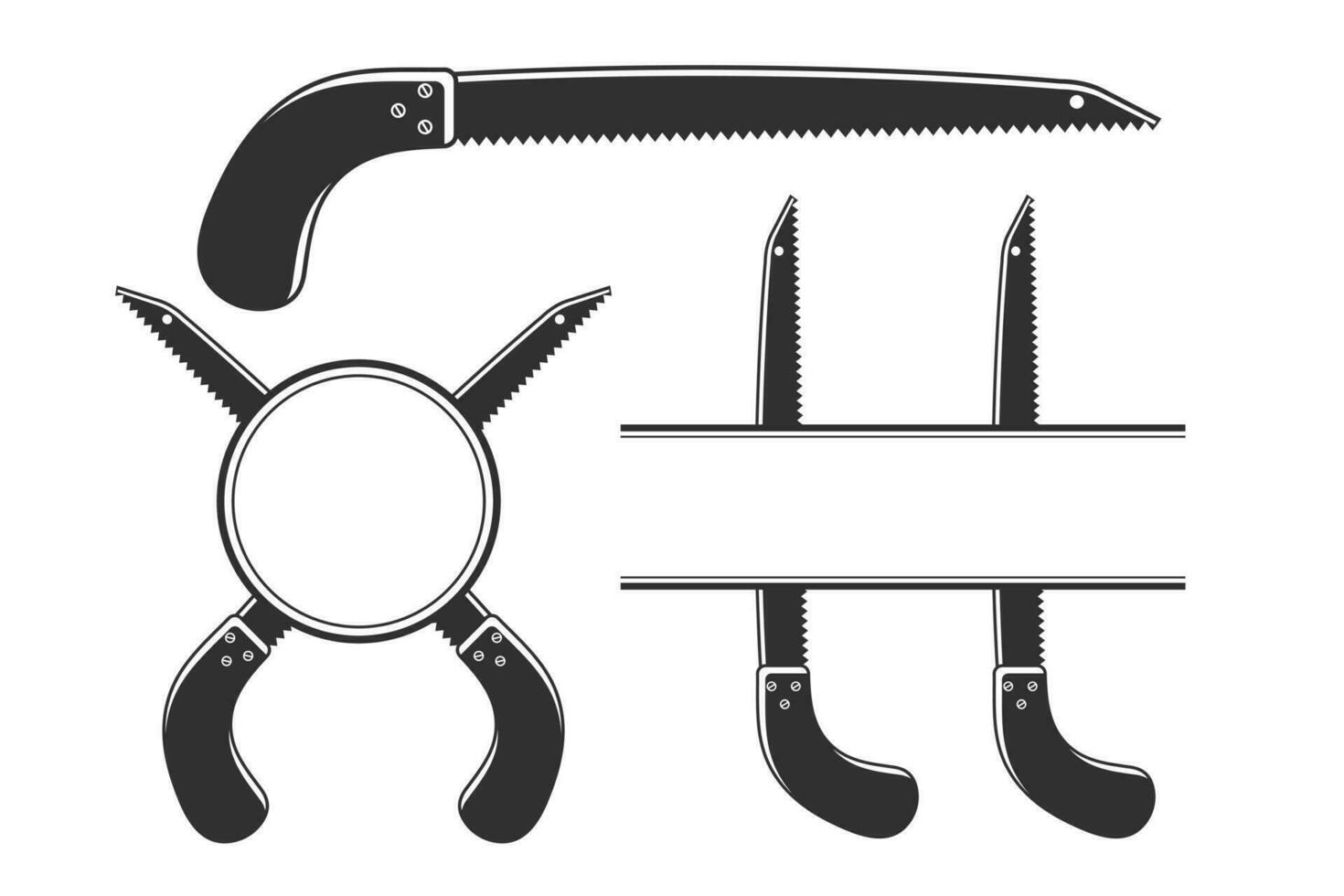 sega monogramma, sega silhouette monogramma, hardware monogramma, hardware silhouette, sega silhouette, lavoratore elementi, lavoro duro e faticoso attrezzatura, riparazione Strumenti, foresta Strumenti, taglialegna, boscaiolo, falegname attrezzo vettore