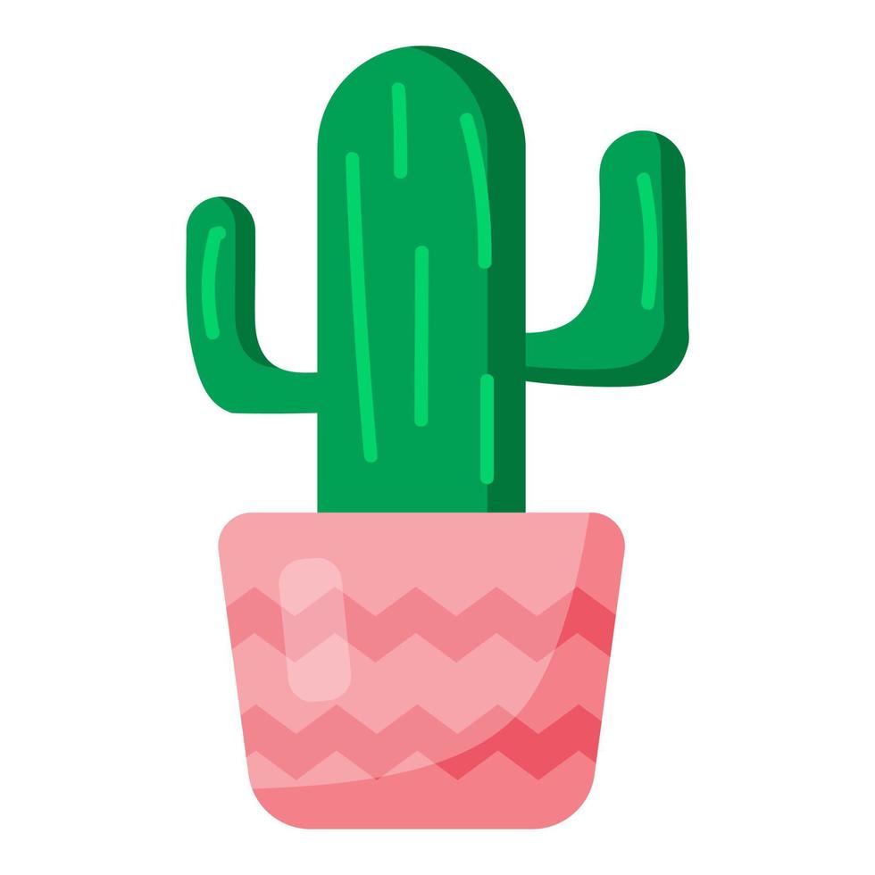 simpatico cactus in vaso, stampa divertente in stile cartone animato piatto. illustrazione di piante succulente domestiche. piante esotiche e tropicali. stampa per libri, pianificatori, vestiti, tessuti, design e decorazioni vettore