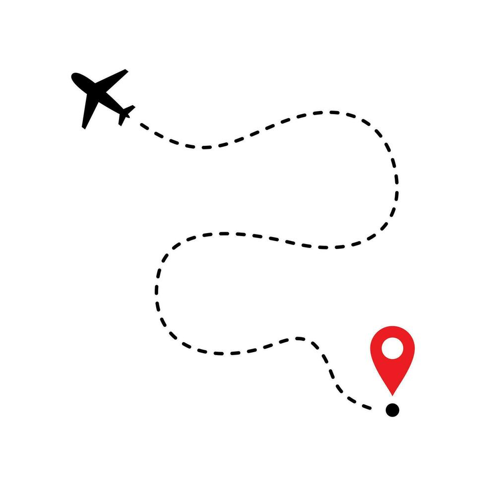 semplice piatto aereo volo itinerario illustrazione disegno, aereo volo sentiero vettore