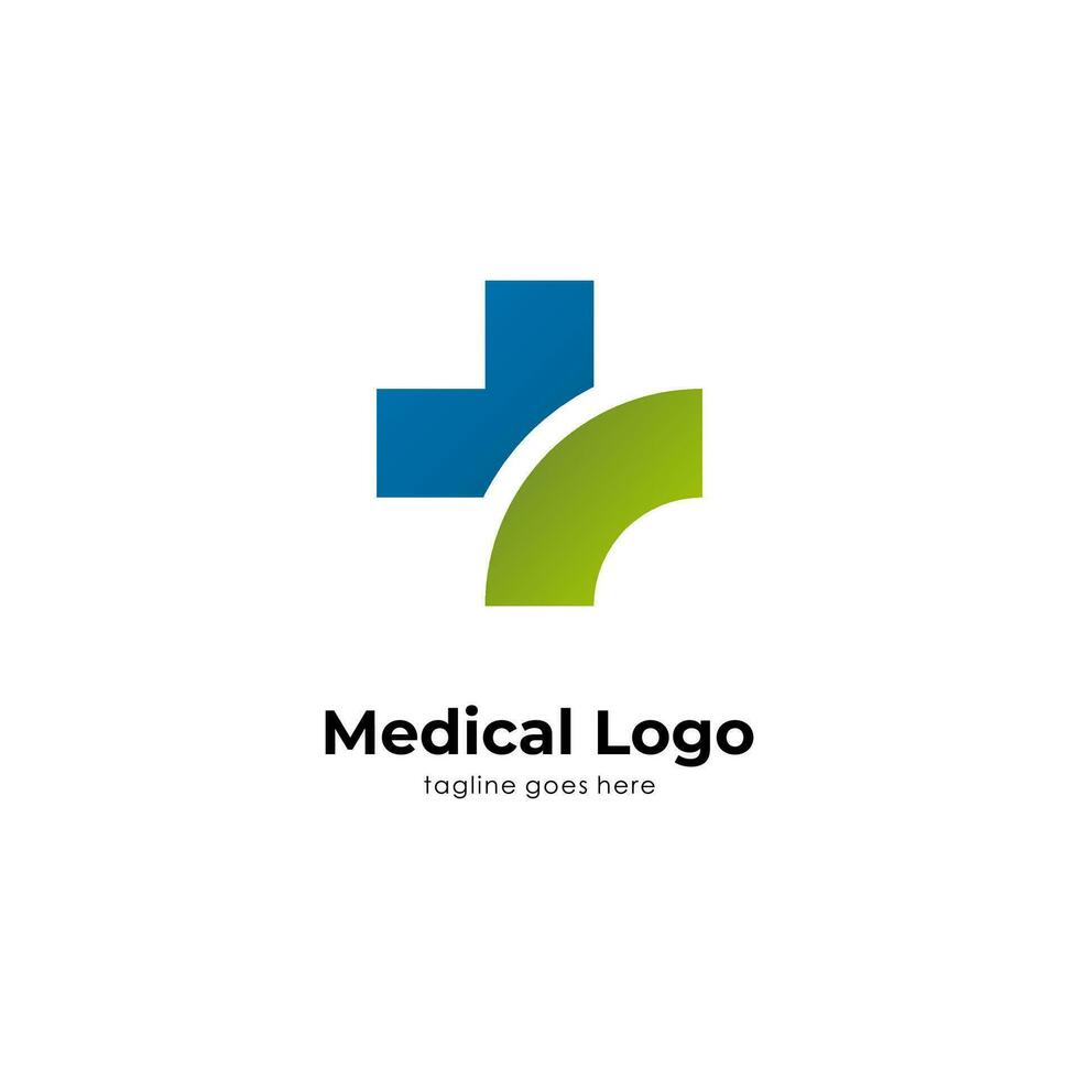 semplice più medico logo design con blu e verde colore vettore