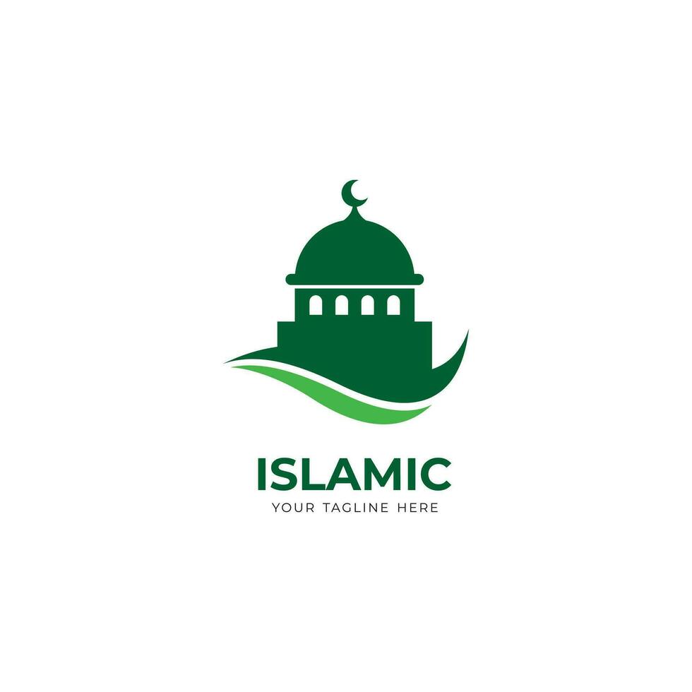 semplice verde islamico logo disegno, moderno islamico simbolo con moschea e onda forma vettore