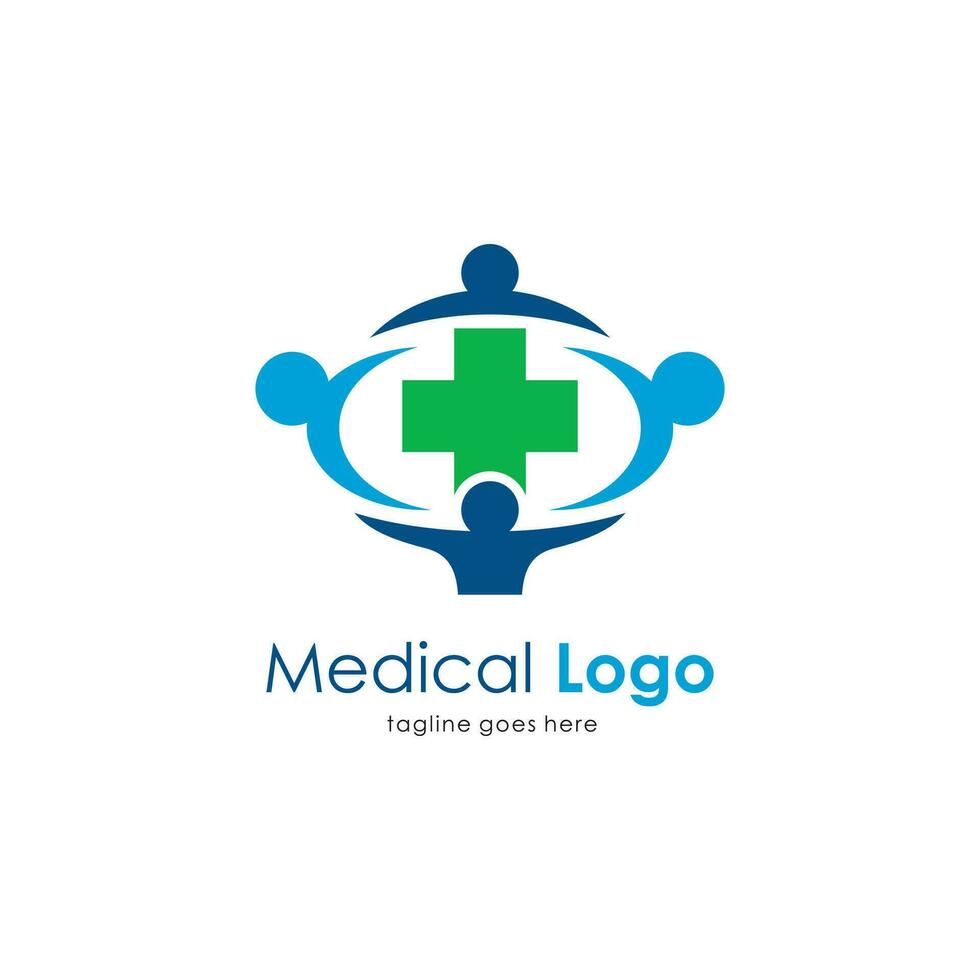medico logo con illustrazione di persone Tenere mani disegno, moderno rosso e giallo ospedale logo ispirazione modello vettore