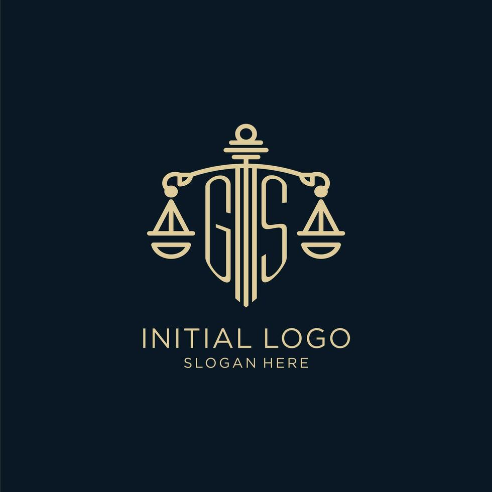 iniziale gs logo con scudo e bilancia di giustizia, lusso e moderno legge azienda logo design vettore