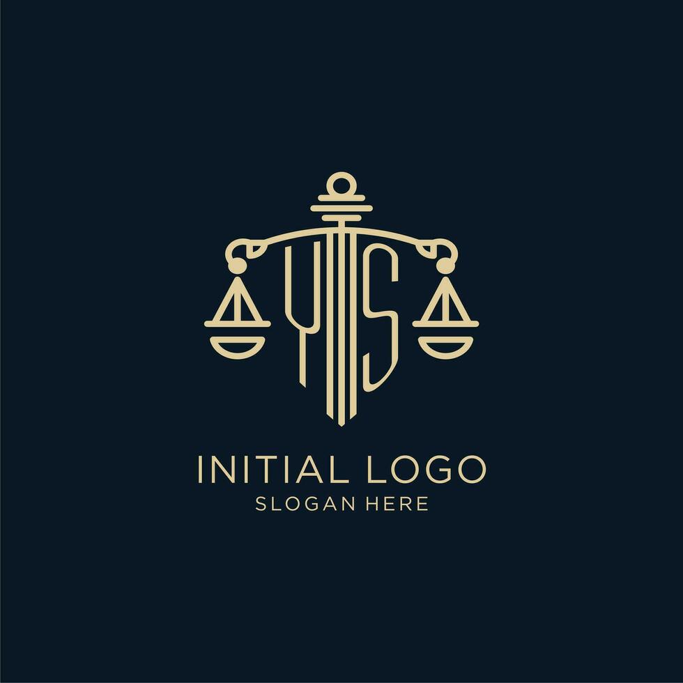 iniziale sì logo con scudo e bilancia di giustizia, lusso e moderno legge azienda logo design vettore