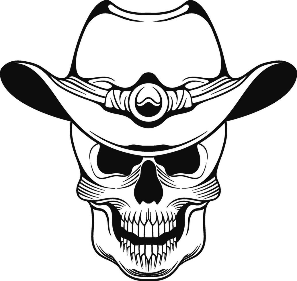 vettore tatuaggio design nero e bianca mano disegnato cowboy cranio