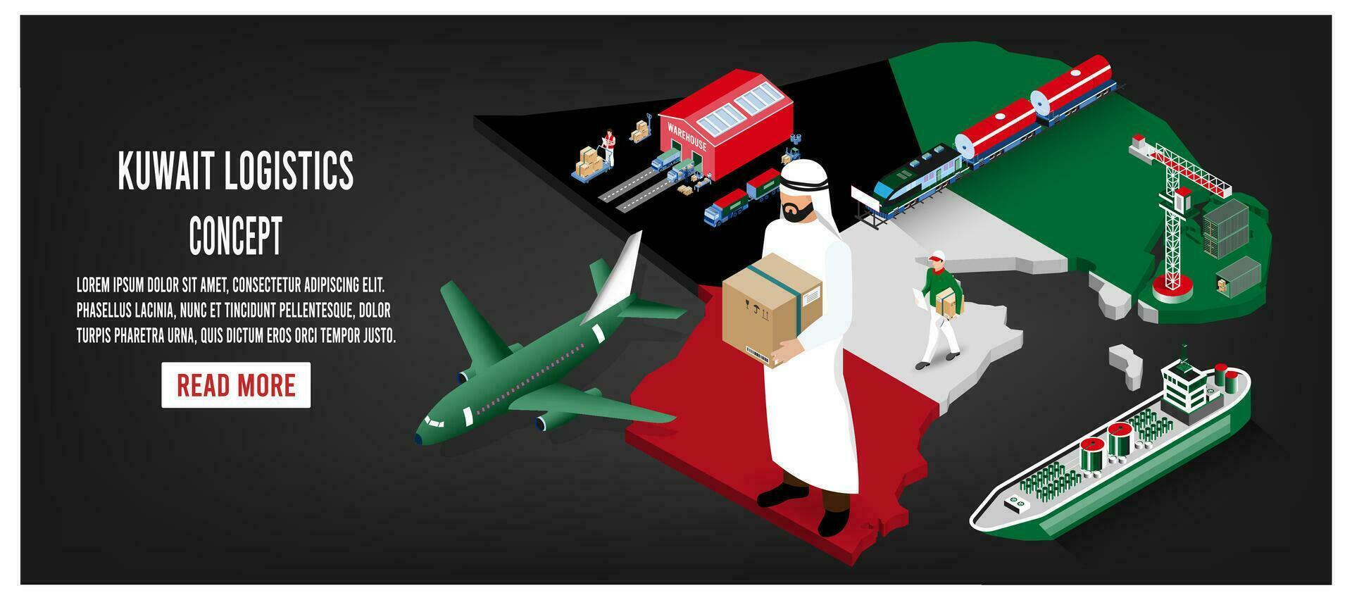 moderno isometrico concetto di Kuwait mezzi di trasporto con globale la logistica, magazzino la logistica, mare nolo la logistica. facile per modificare e personalizzare. vettore illustrazione eps10