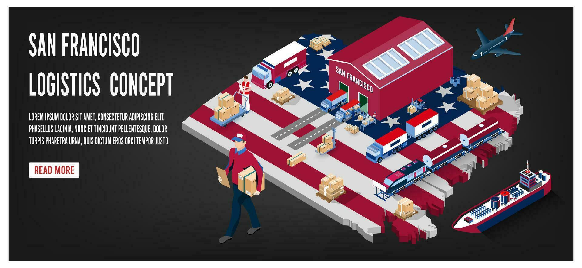 moderno isometrico concetto di san Francisco globale la logistica, magazzino la logistica, mare nolo la logistica. facile per modificare e personalizzare. vettore illustrazione