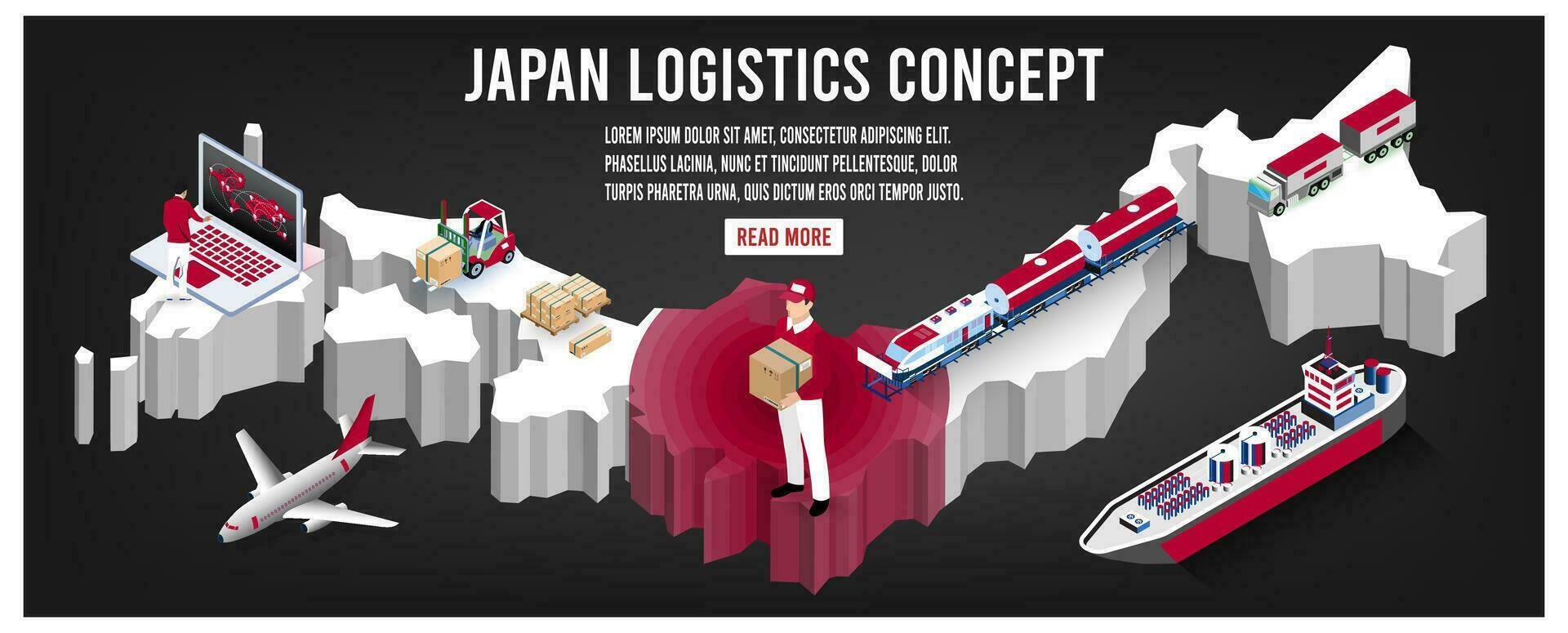 moderno isometrico concetto di Giappone mezzi di trasporto con globale la logistica, magazzino la logistica, mare nolo la logistica. facile per modificare e personalizzare. vettore illustrazione eps10