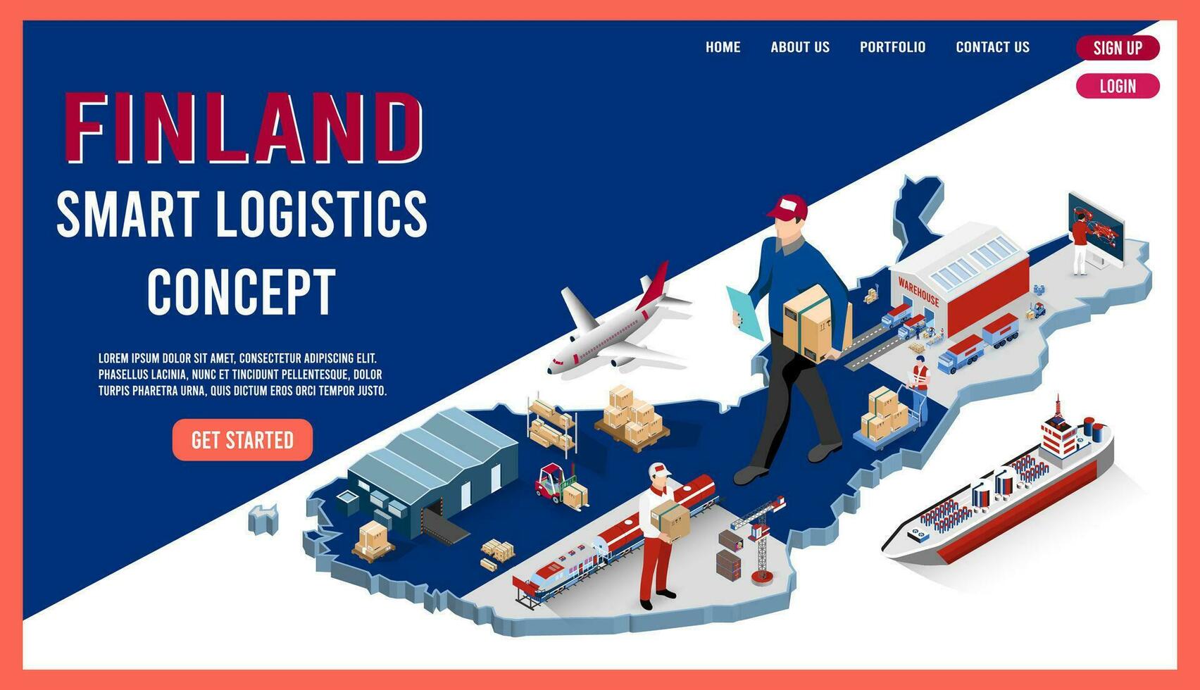 moderno isometrico concetto di Finlandia mezzi di trasporto con globale la logistica, magazzino la logistica, mare nolo la logistica. facile per modificare e personalizzare. vettore illustrazione eps10