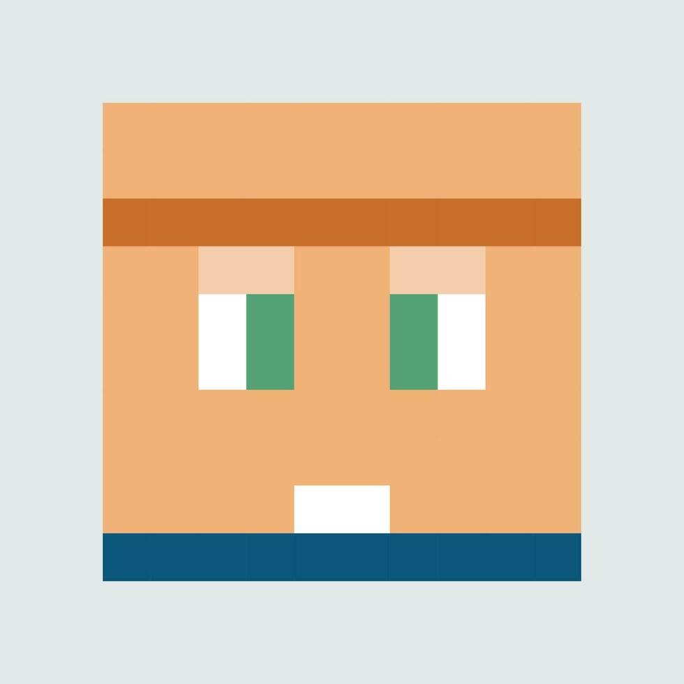un' pixel viso con verde occhi e un' Marrone camicia vettore