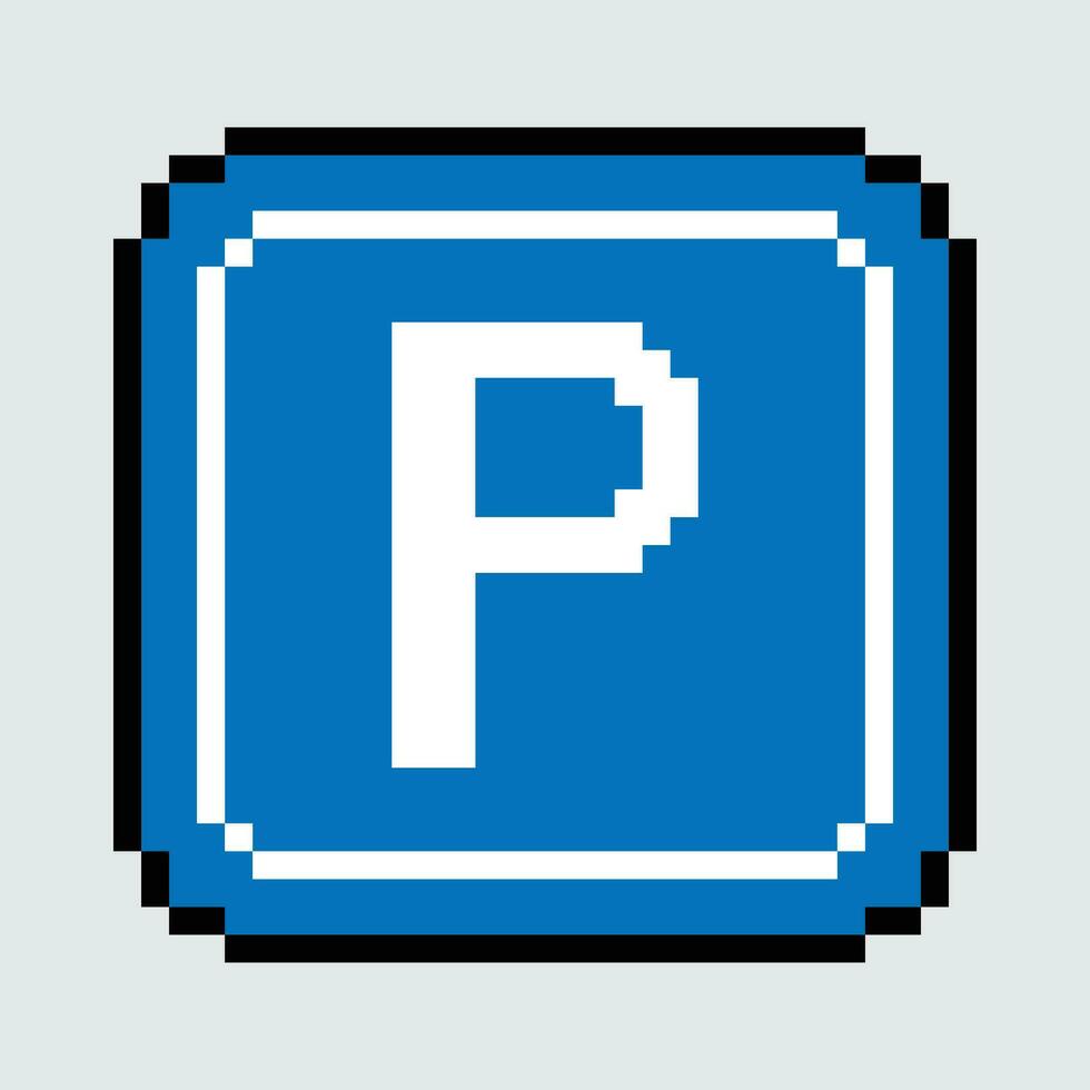 un' pixelated blu parcheggio cartello con il lettera p vettore