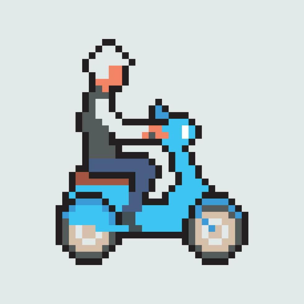 pixel arte di un' uomo equitazione un' scooter vettore