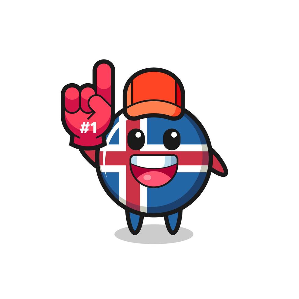 fumetto dell'illustrazione della bandiera dell'Islanda con il guanto dei fan numero 1 vettore