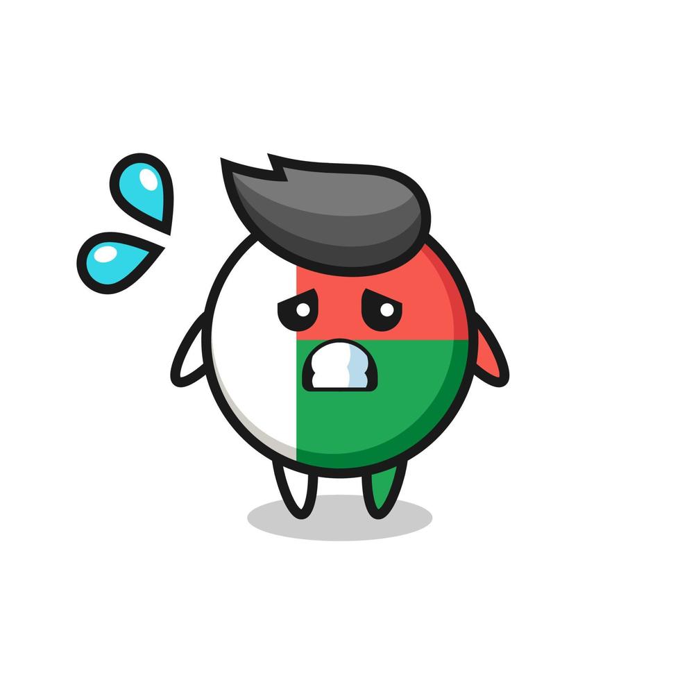 personaggio mascotte distintivo bandiera madagascar con gesto impaurito vettore
