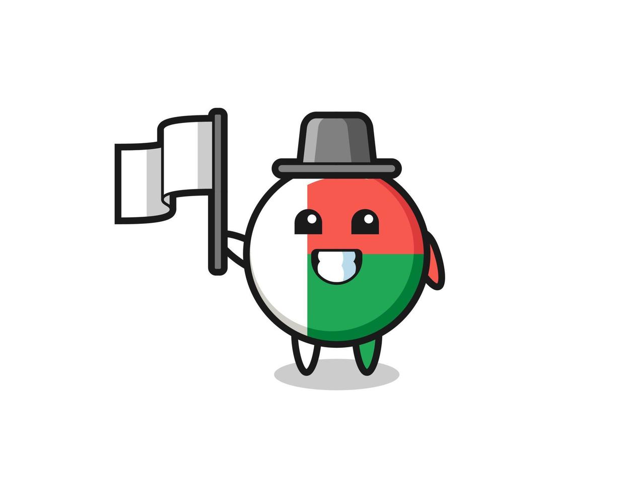 personaggio dei cartoni animati del distintivo della bandiera del madagascar che tiene una bandiera vettore