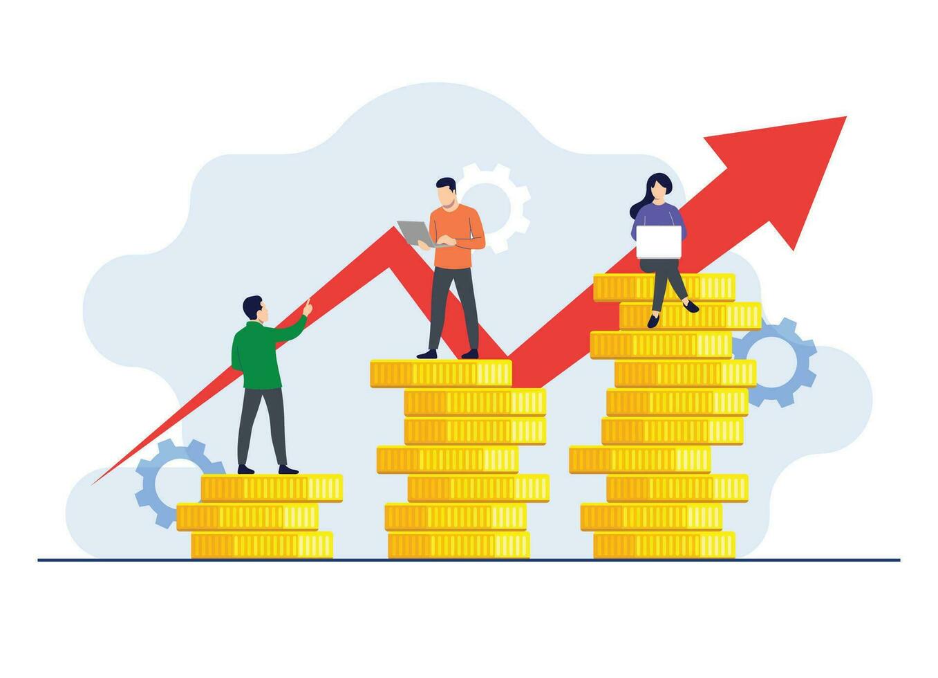 finanziario crescita piatto illustrazione vettore illustrazione, riuscito persone fabbricazione i soldi, attività commerciale finanza, Salvataggio i soldi, investimento