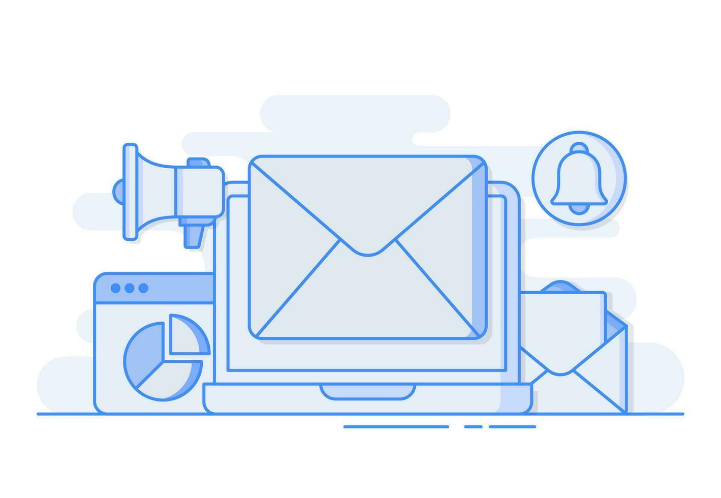 e-mail marketing piatto linea illustrazione concetto per atterraggio pagina, ragnatela striscione, mobile applicazione, ragnatela disegno, e-mail promozione vettore