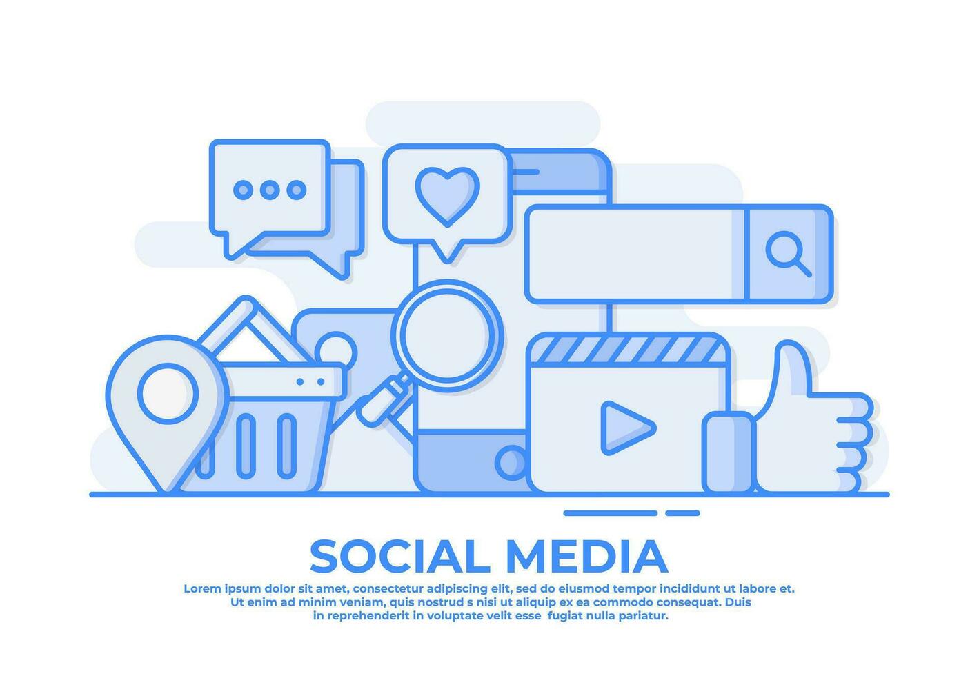 digitale marketing, sociale media marketing piatto vettore illustrazione per ragnatela disegno, ragnatela striscione, atterraggio pagina, soddisfare strategia marketing, sociale media pubblicità, uso di sociale media