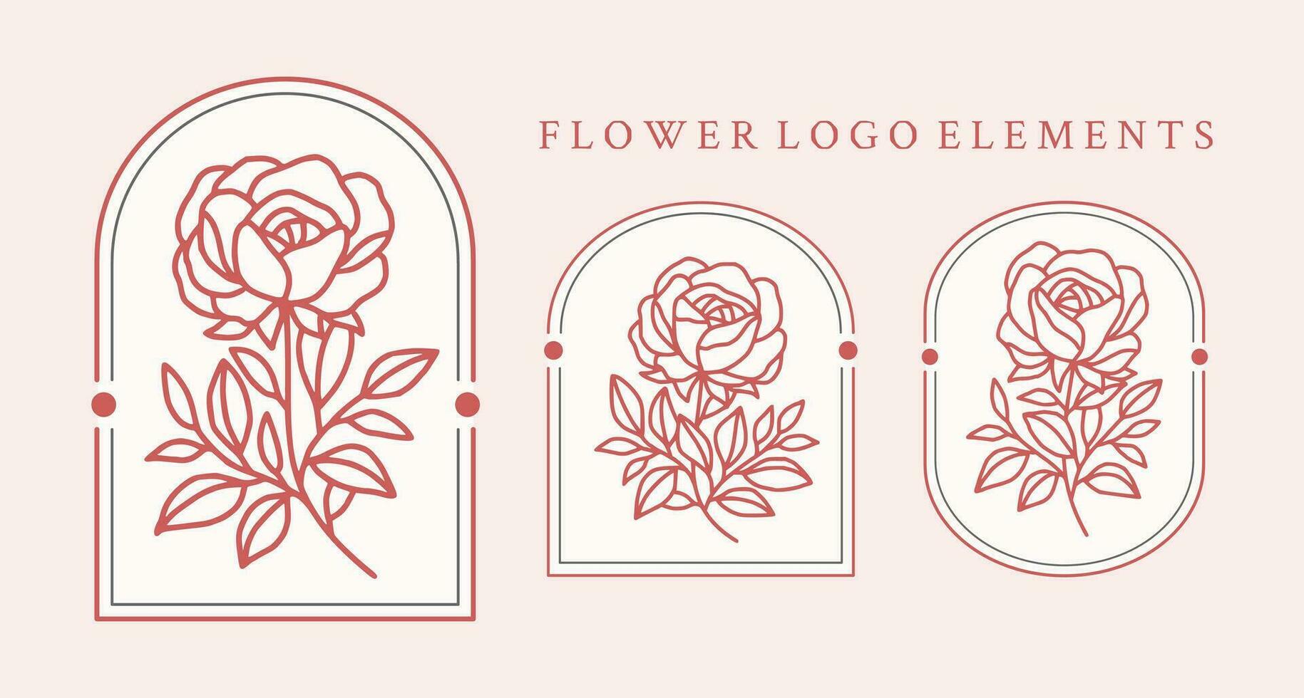 Vintage ▾ mano disegnato rosa fiore logo elemento collezione con telaio vettore