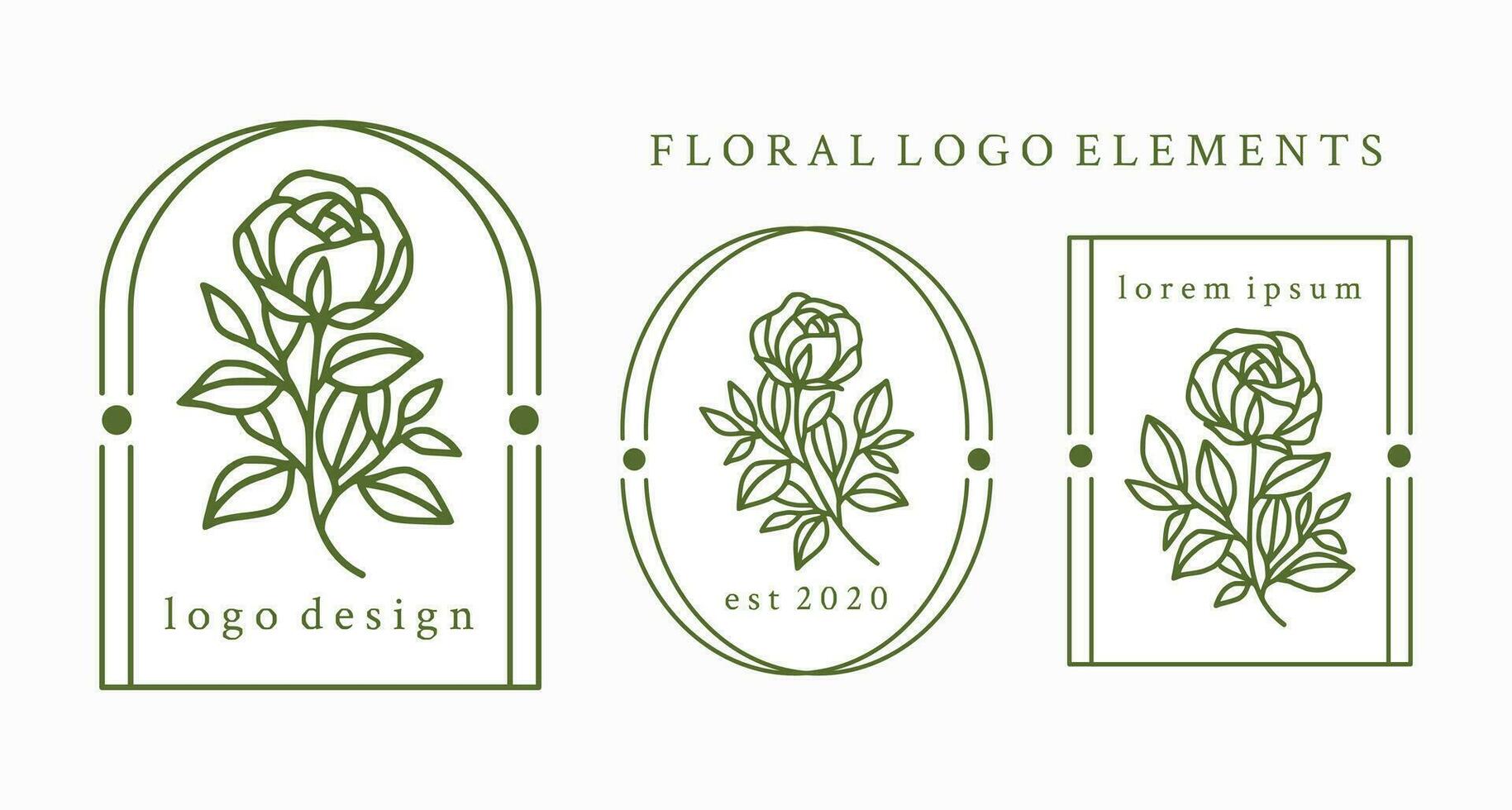 Vintage ▾ mano disegnato rosa fiore logo elemento collezione con telaio vettore