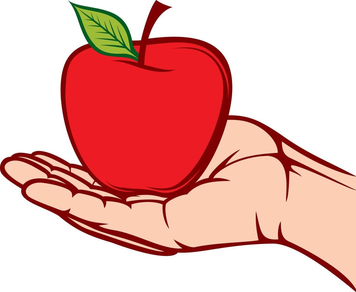 mano che tiene la mela vettore
