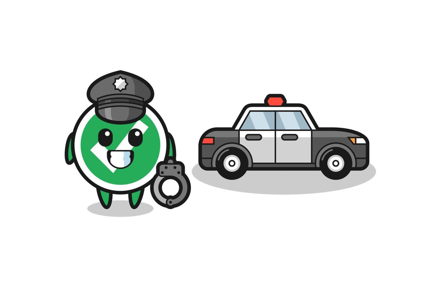 mascotte dei cartoni animati del segno di spunta come una polizia vettore