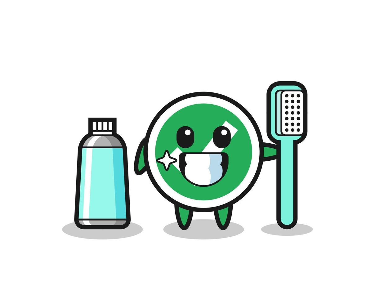 illustrazione della mascotte del segno di spunta con uno spazzolino da denti vettore