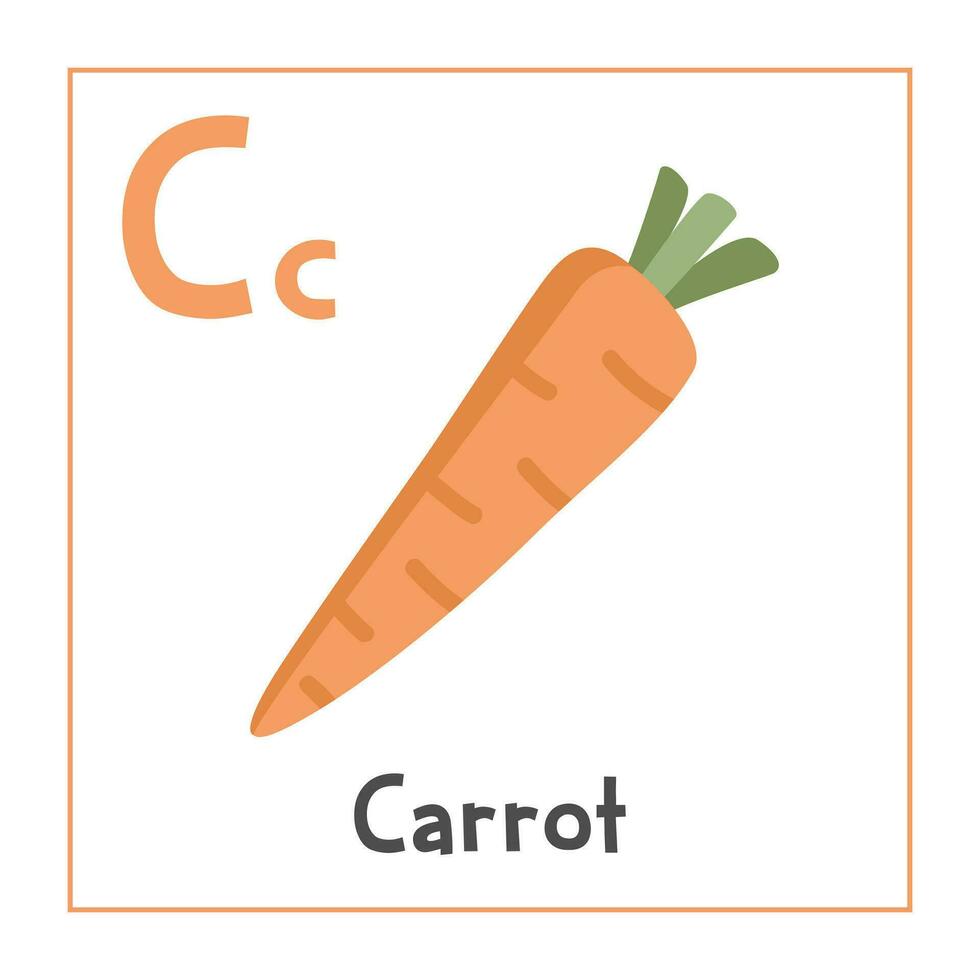 carota clipart. carota vettore illustrazione cartone animato piatto stile. verdure inizio con lettera c. verdura alfabeto carta. apprendimento lettera c carta. bambini formazione scolastica. carino carota vettore design