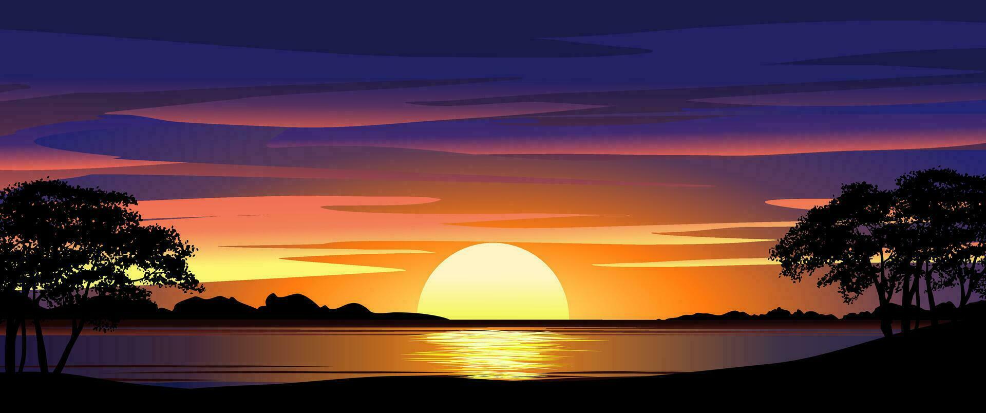 bellissimo crepuscolo tramonto cielo al di sopra di lago vettore