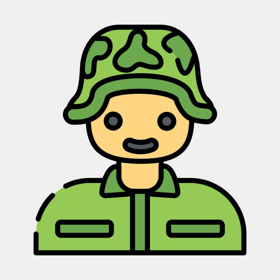 icona soldato. militare elementi. icone nel pieno linea stile. bene per stampe, manifesti, logo, infografica, eccetera. vettore