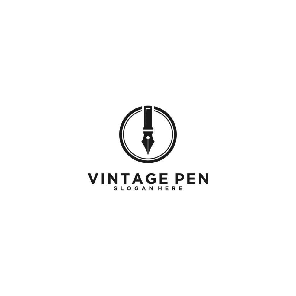 modello di logo penna vintage in sfondo bianco vettore