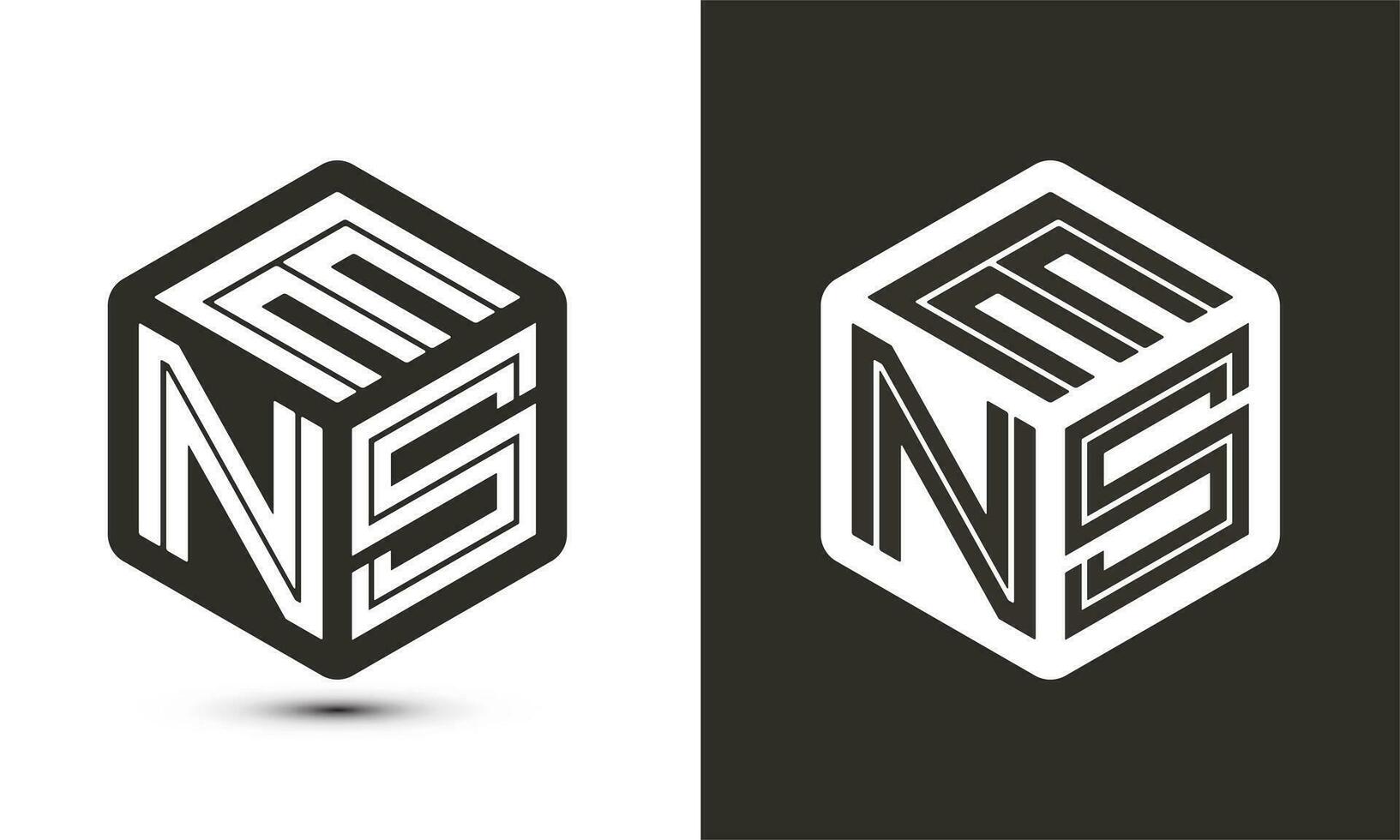 ens lettera logo design con illustratore cubo logo, vettore logo moderno alfabeto font sovrapposizione stile.