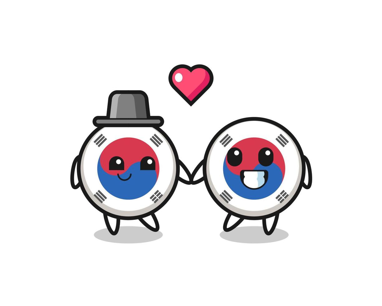 coppia di personaggi dei cartoni animati di bandiera della corea del sud con gesto di innamoramento vettore