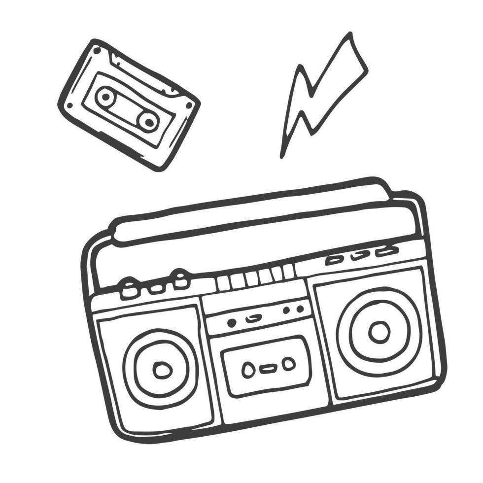 vettore stereo Boombox Radio Vintage ▾ disegnato a mano Linea artistica illustrazione