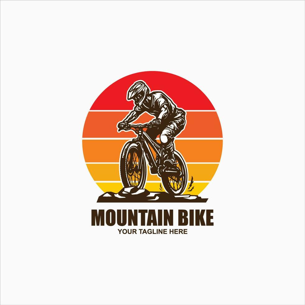 montagna bicicletta logo emblema vettore Immagine