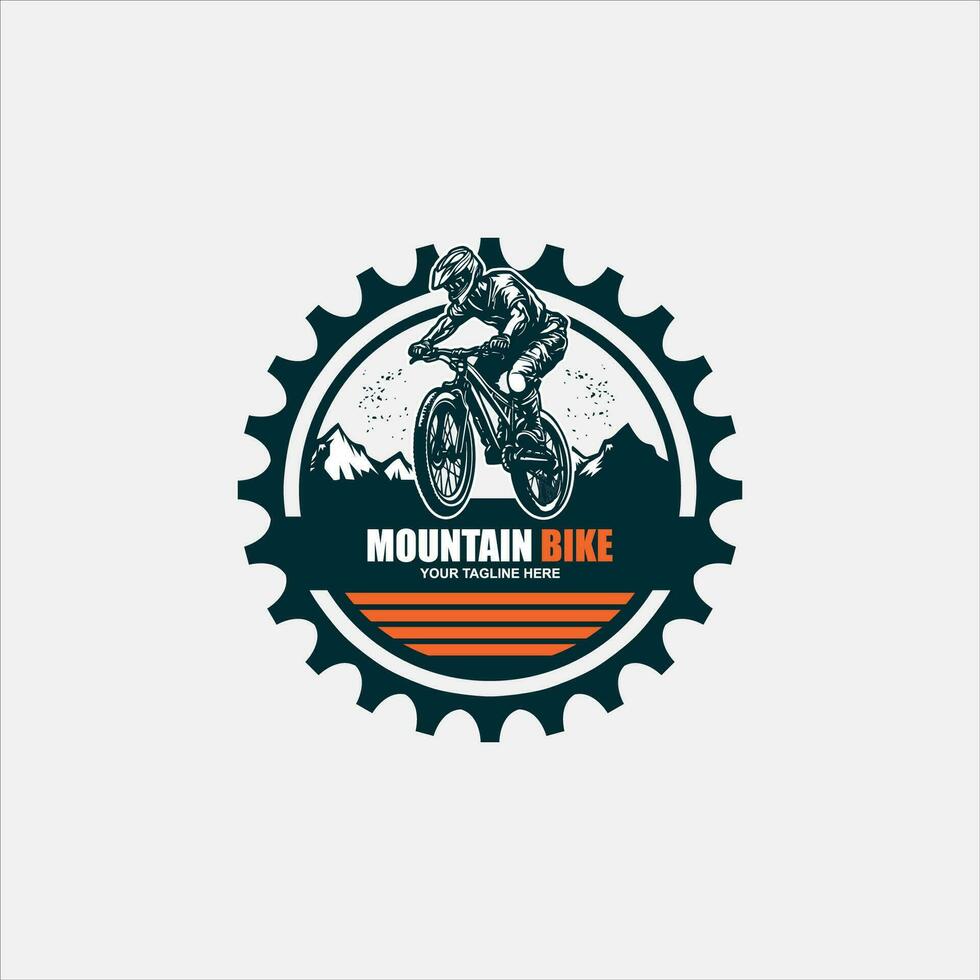 montagna bicicletta logo emblema vettore Immagine