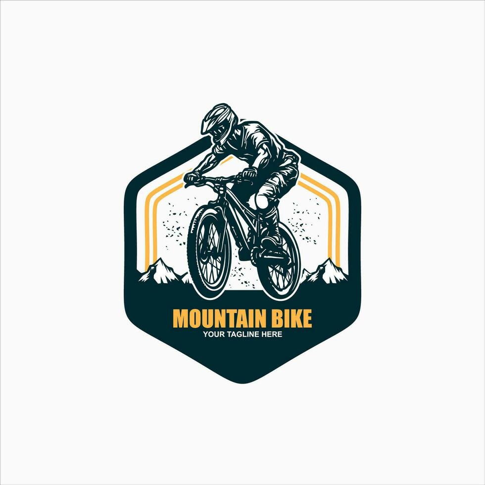 montagna bicicletta silhouette logo. bicicletta discesa Vintage ▾ logo illustrazione vettore