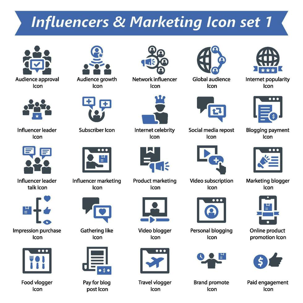 influencer marketing icona impostato 1 vettore