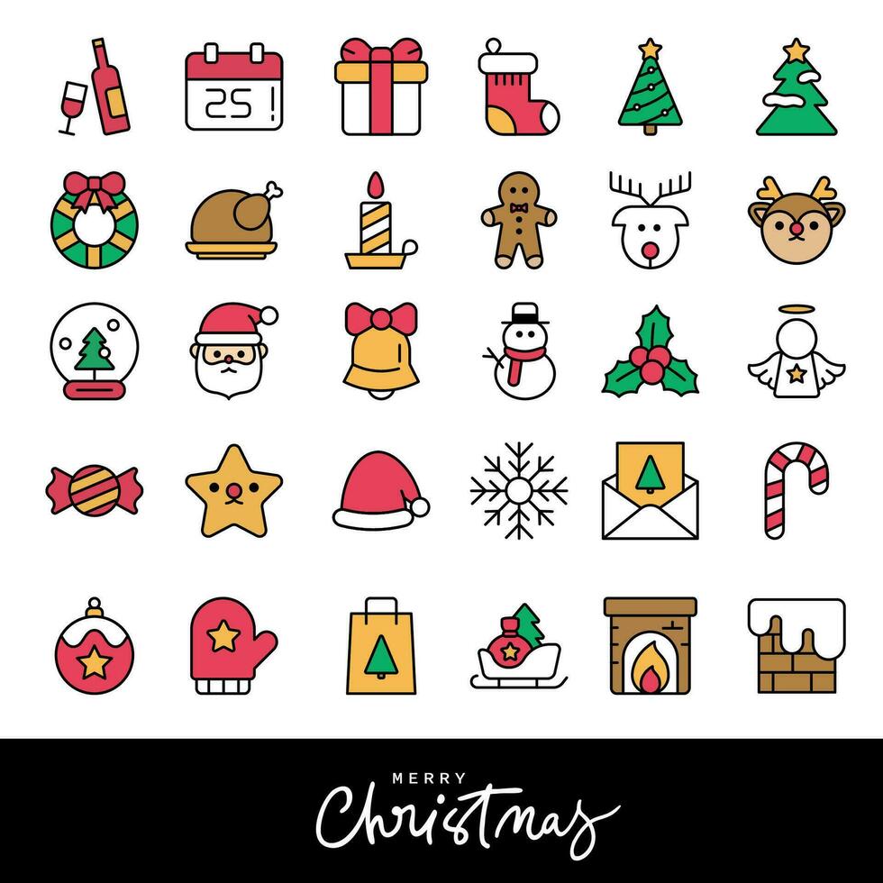 collezione di Natale icone, carino cartone animato immagini per feste. vettore