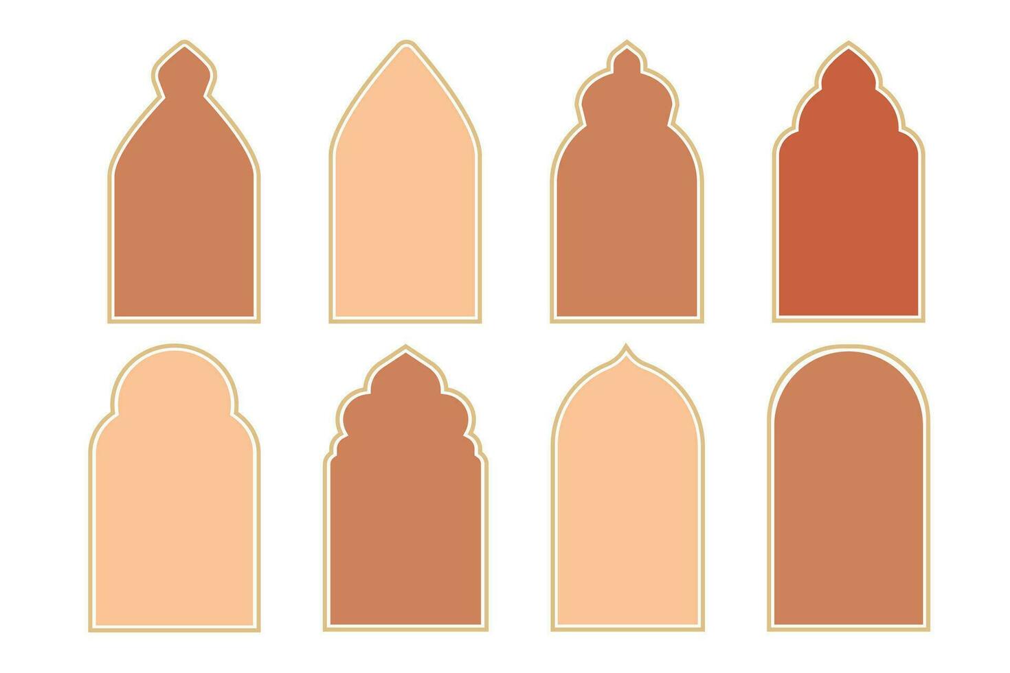 impostato islamico arco cornici, minimo boho frontiere, finestre, Arabo isolato su bianca sfondo. islamico eid mubarak, Marocco moschea. vettore illustrazione