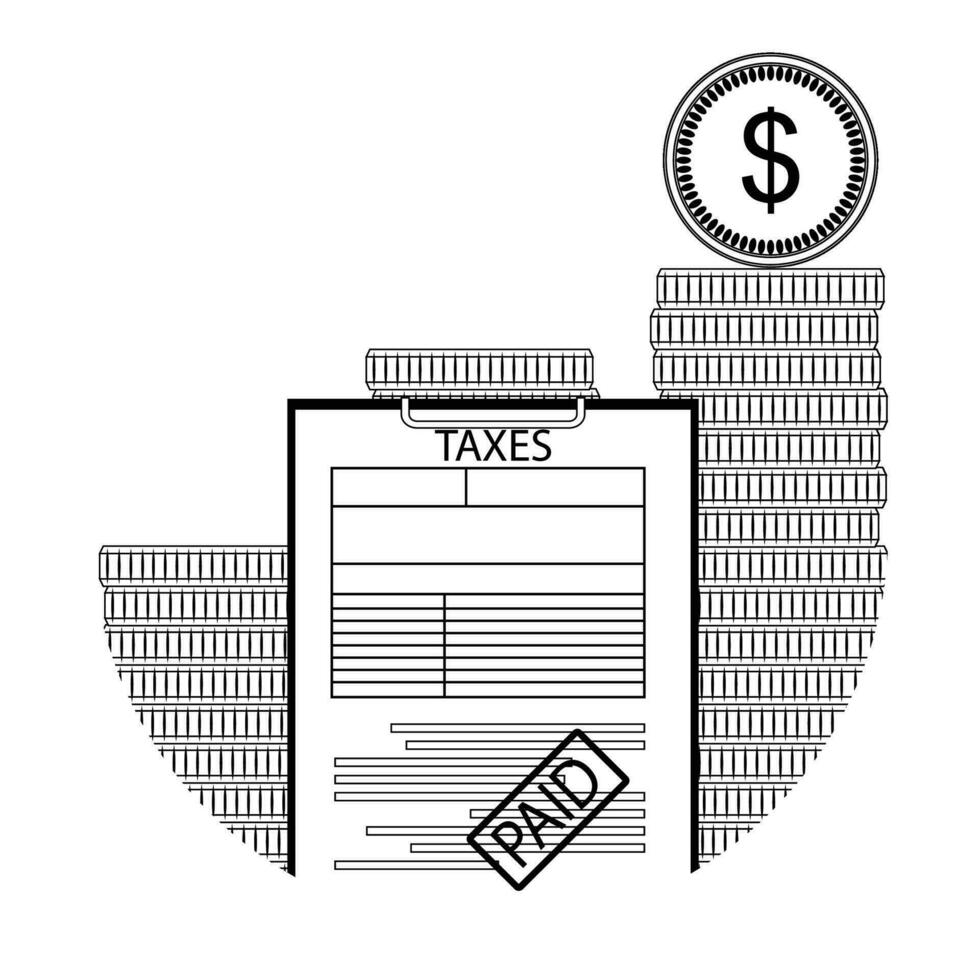 imposta pagato linea arte. tassazione denaro contante dichiarazione, dichiarazione guadagno imposta. vettore illustrazione