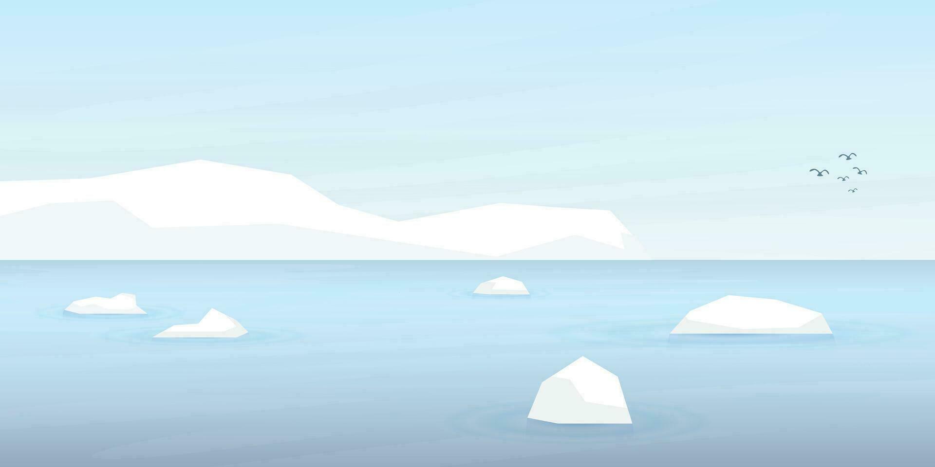 ghiaccio floes e iceberg nel il artico oceano vettore illustrazione. neve paesaggio concetto avere vuoto spazio.